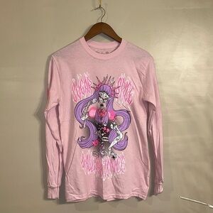 Pinku Kult Pink Long Sleeved Graphic T-Shirt Size Small NWOT